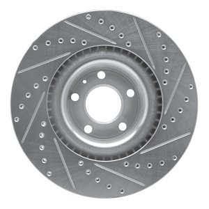 Audi S4 Brake Rotor (1) - Front Left - R1 Concepts - Drilled & Slotted - Silver - `04-`09